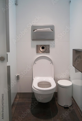  Toilet stall in public restroom