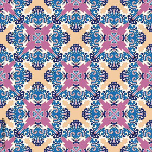 Fototapeta Seamless pattern texture. Indian, arabic, turkish style elements. Vintage vector card. Hand drawn doodle illustration. Floral pattern