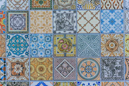 Fototapeta Wall ceramic tiles patterns Mega set from Thailand public park.