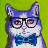 Original oil painting on canvas - Pop Art - Cat in the Glasses