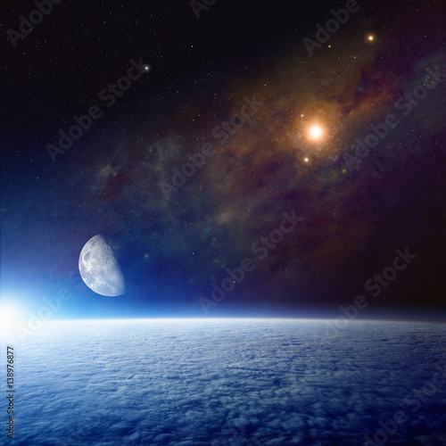Obraz na płótnie Abstract space background with Earth, moon and supernova
