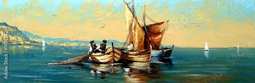 fisherman-ships-boat-sea-landscape-oil-paintings