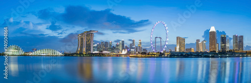 Poster Singapore business district skyline at Marina Bay on twilight time