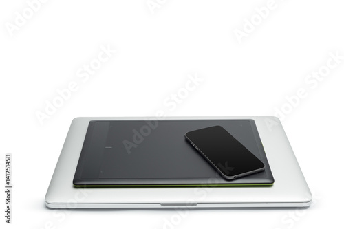 Poster Graphic tablet with pen and computer for illustrators and designers, isolated on