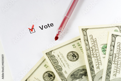 Corrupt Voice Red Pen Money Check Mark On White Background View Red Pen Money Check Mark On White Background View From