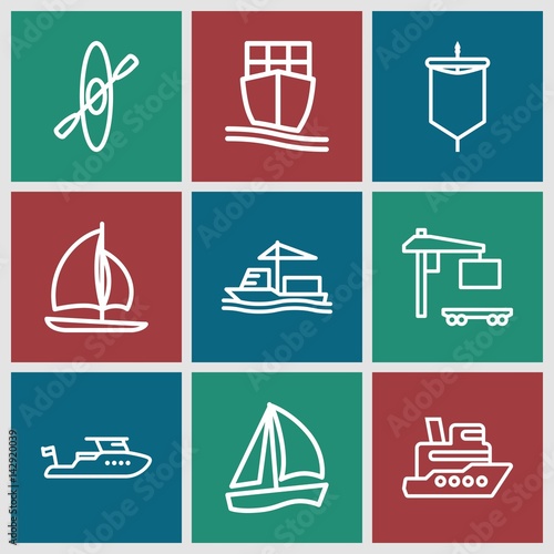 Set of 9 boat outline icons