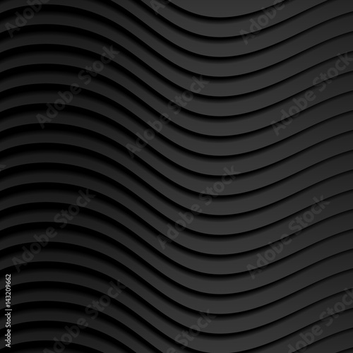  Background of dark, black, wavy, volumetric lines. Are located exactly in a row. 3d illustration