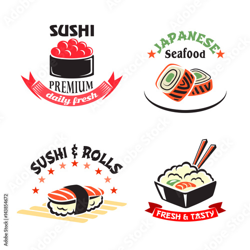 Vector icons set for sushi or seafood restaurant