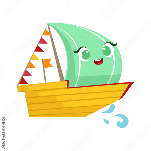 Regatta Sailing Boat, Cute Girly Toy Wooden Ship With Face Cartoon