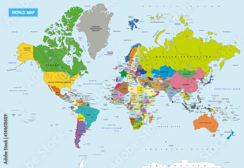 Fototapeta New Detailed Political World Map