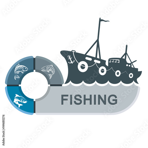 Fishing trawler with infographics