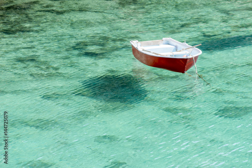 Barca floating in transparent water