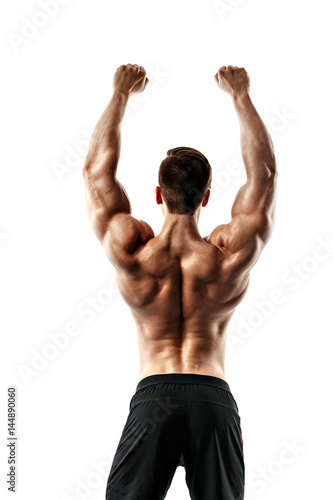 Poster The back view of torso of attractive male body builder on white background