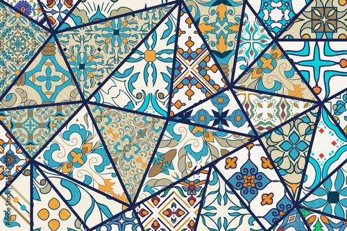  Vector decorative background. Mosaic patchwork pattern for design and fashion