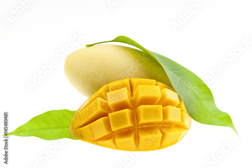 mango with leaves isolated on white background.