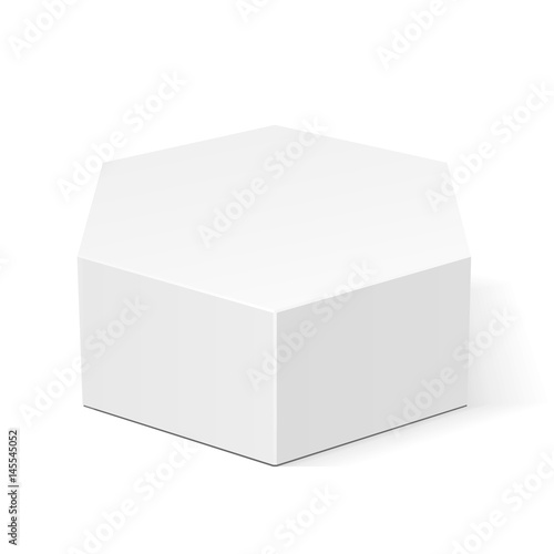 White Cardboard Hexagon Box Packaging For Food, Gift Or Other Products. Illustration Isolated On White Background. Mock Up Template Ready For Your Design. Product Packing Vector EPS10