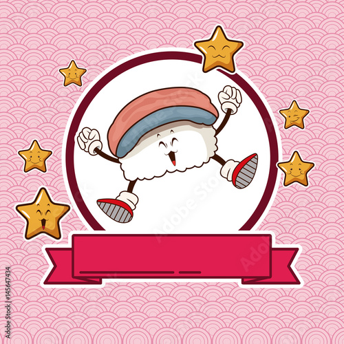 kawaii sushi chinese food card banner vector illustration