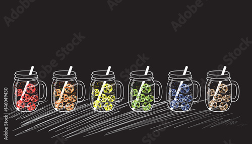 mason jars with colored ice cubes