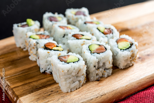 Japanese food Sushi Roll Maki of Salmon and avocado