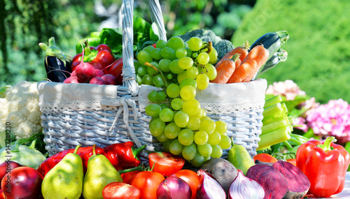 Fresh organic vegetables and fruits in the garden