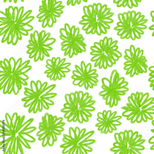 Colorful hand drawn seamless spring green flower on the white background, floral illustration painted by oil color, high quality © Iryna