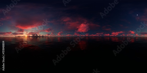 ocean panorama skybox with a skyscrapers island