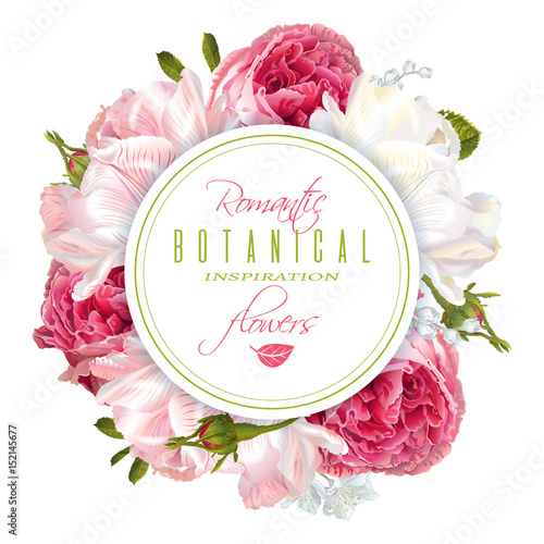 Romantic flowers round banner