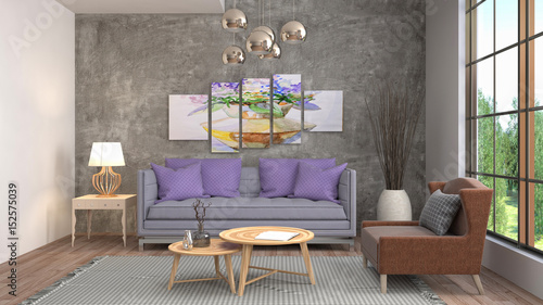 Lacobel Interior living room. 3d illustration