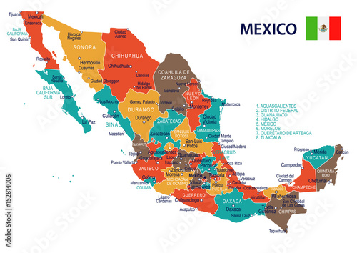 Fototapeta Mexico - map and flag – illustration