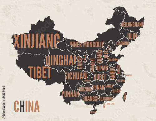 Obraz na płótnie China vintage detailed map print poster design. Vector illustration.