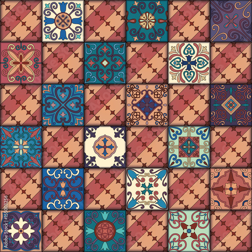 Lacobel Seamless pattern with portuguese tiles in talavera style. Azulejo, moroccan, mexican ornaments.