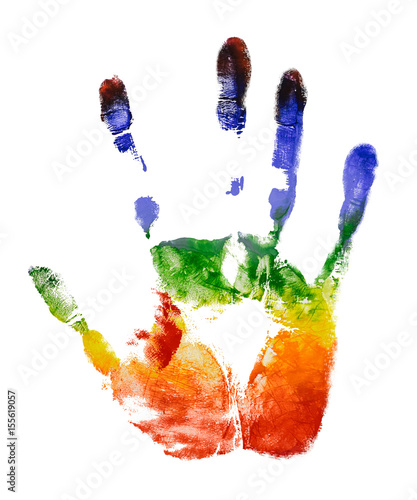 Rainbow colorful right hand print isolate on white background