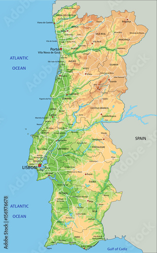 High detailed Portugal physical map with labeling. | Buy Photos | AP ...