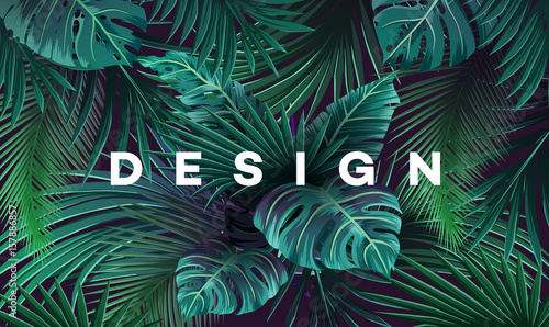 Bright tropical background with jungle plants. Exotic pattern with palm leaves. © stonepic