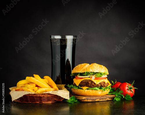 Tasty Looking Cheeseburger with Cola and French Fries Poster