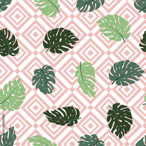 egzotyczne-liscie-i-geometryczny-ornament-bezszwowe-recznie-rysowane-tropikalny-wzor-tlo-z-monstera-i-romb