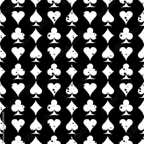 Lacobel Vector seamless grunge pattern. Grungy graphic illustration of sign of playing card with ink blot, brush strokes. Endless background. Series of gaming and gambling seamless vector patterns.