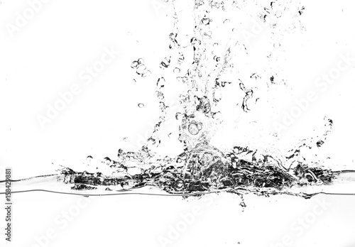  Splashes of water on a white background. Water jet