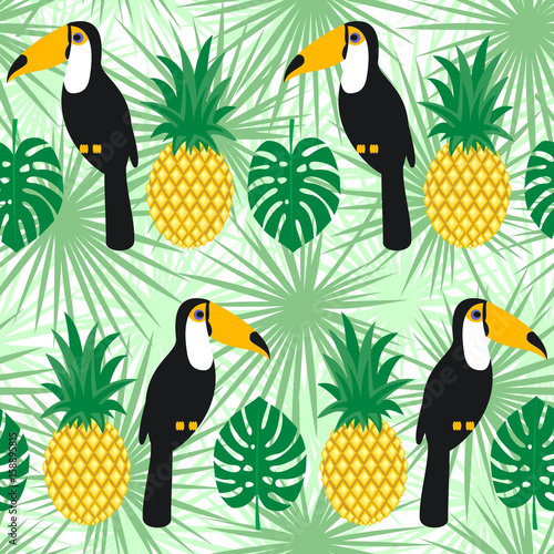 liscie-palmowe-tropikalny-z-tukany-i-ananasy-wzor-tlo-zielone-liscie-modna-ilustracja-dzungli-tlo-lato-moda-ladny-design-dla-tkaniny-tkaniny-dekoracje-tapety