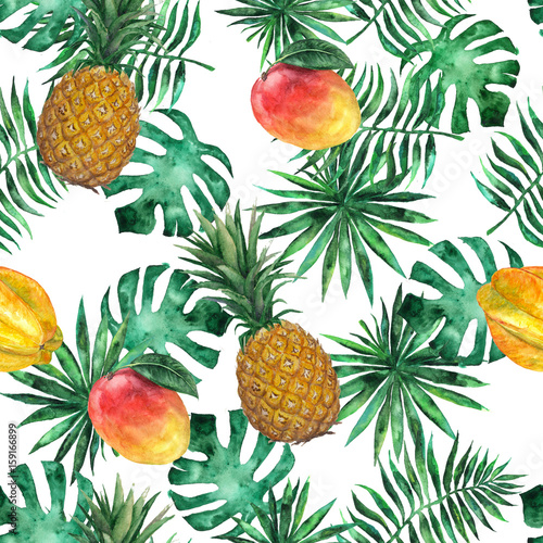 bezszwowy-wzor-z-ananasem-mango-starfruit-carambola-i-liscmi-tropikalny-egzotyczny-moda-akwarela-wyciagnac-reke