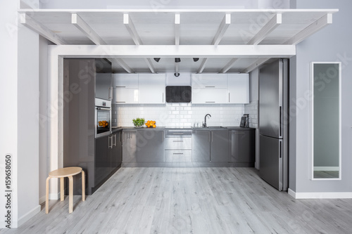Lacobel Kitchen with wooden ceiling