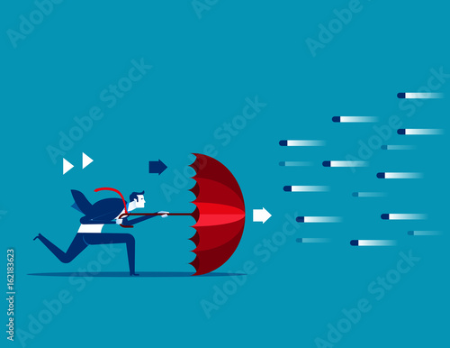 Risk averse. Businessman and umbrella to shield.Concept business vector illustration.