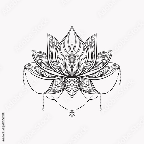Filigree Lotus Flower Vector Handdrawn Illustration Buy Photos