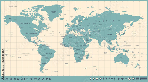 Obraz na płótnie World Map Vector Vintage. Detailed illustration of worldmap