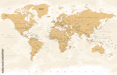 Obraz na płótnie Vintage Golden World Map - Vector Illustration