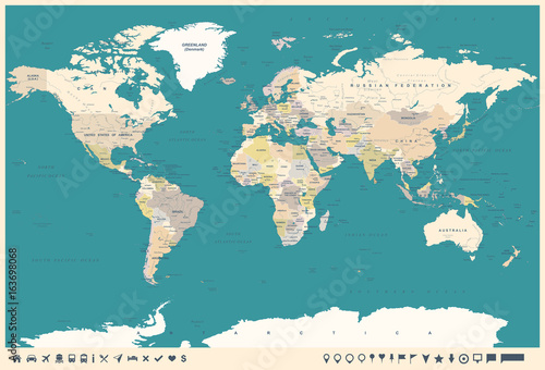 Obraz Fotograficzny Vintage World Map and Markers - illustration