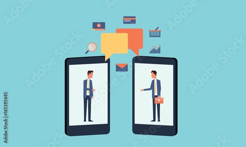 flat business people communication on mobile chat concept and business online marketing concept