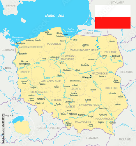 Obraz na płótnie Poland - map and flag illustration