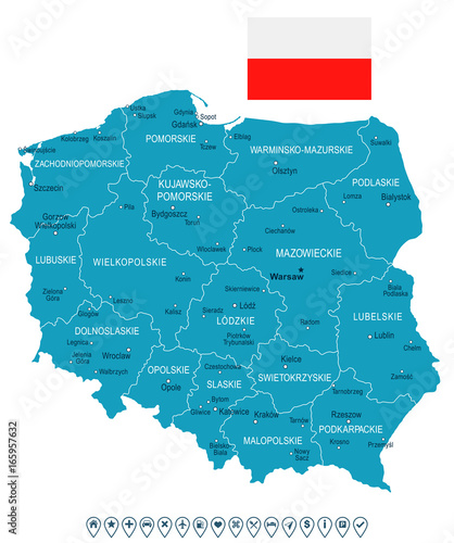 Obraz Fotograficzny Poland - map and flag illustration