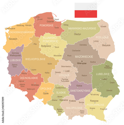 Obraz Fotograficzny Poland - vintage map and flag - illustration